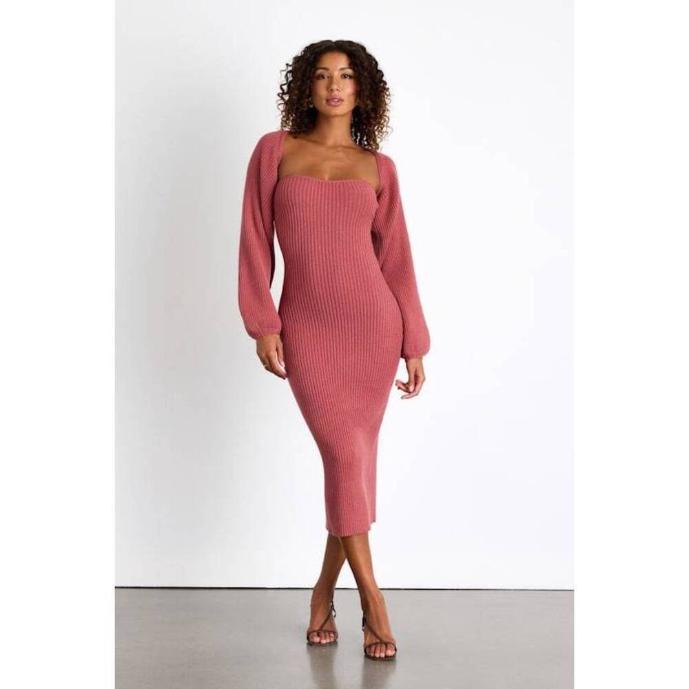 Lulus Autumn Aura Rusty Rose Ribbed Two-piece Sweater Dress Pink - Size M